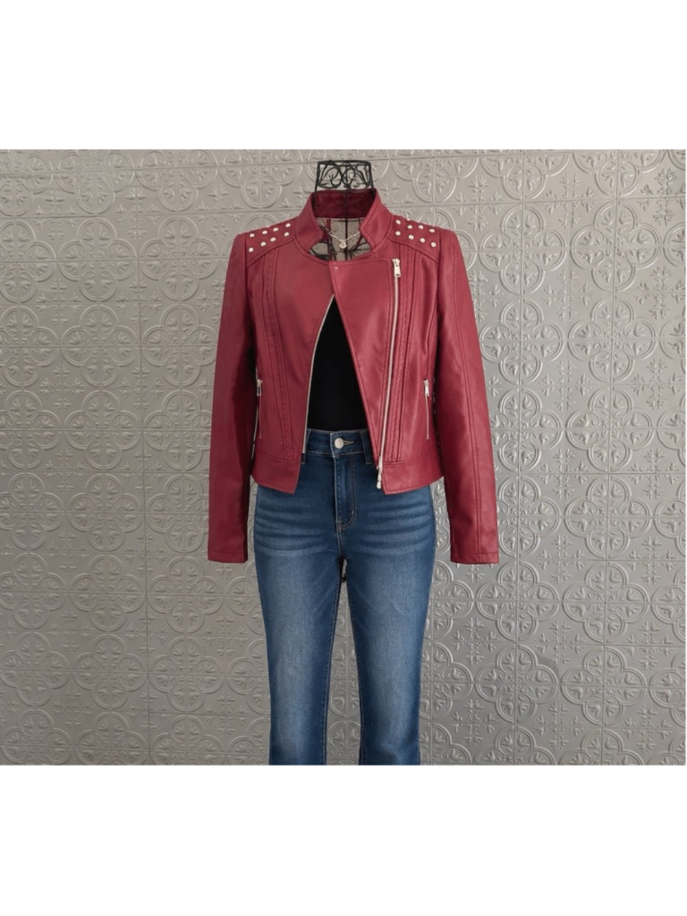 Biker-style Steampunk Burgundy Red Jacket Moto Studs motorcycle jacket nwot